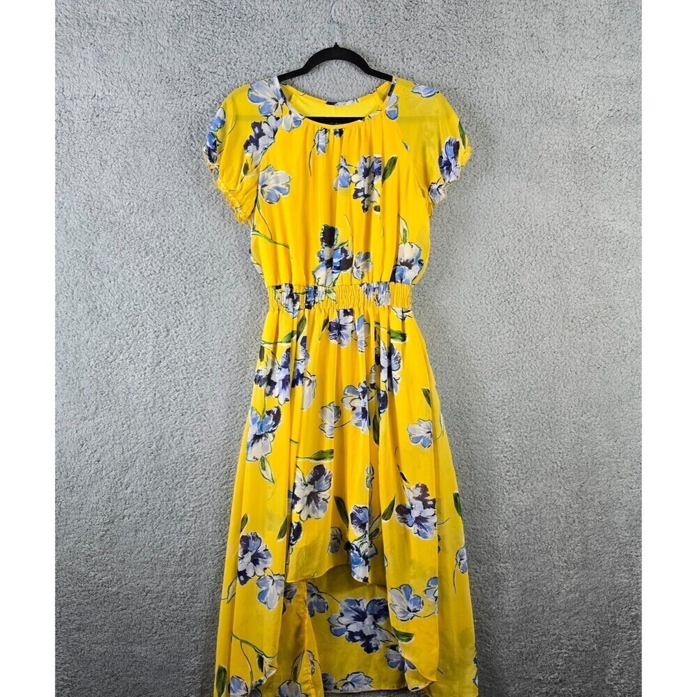 Womens‎ Floral Asymmetrical Chiffon Dress 8 Butter Yellow Country Boho Bloomcore
